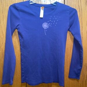 Lucy Royal Blue Long Sleeve Tee with Dandelion Motif